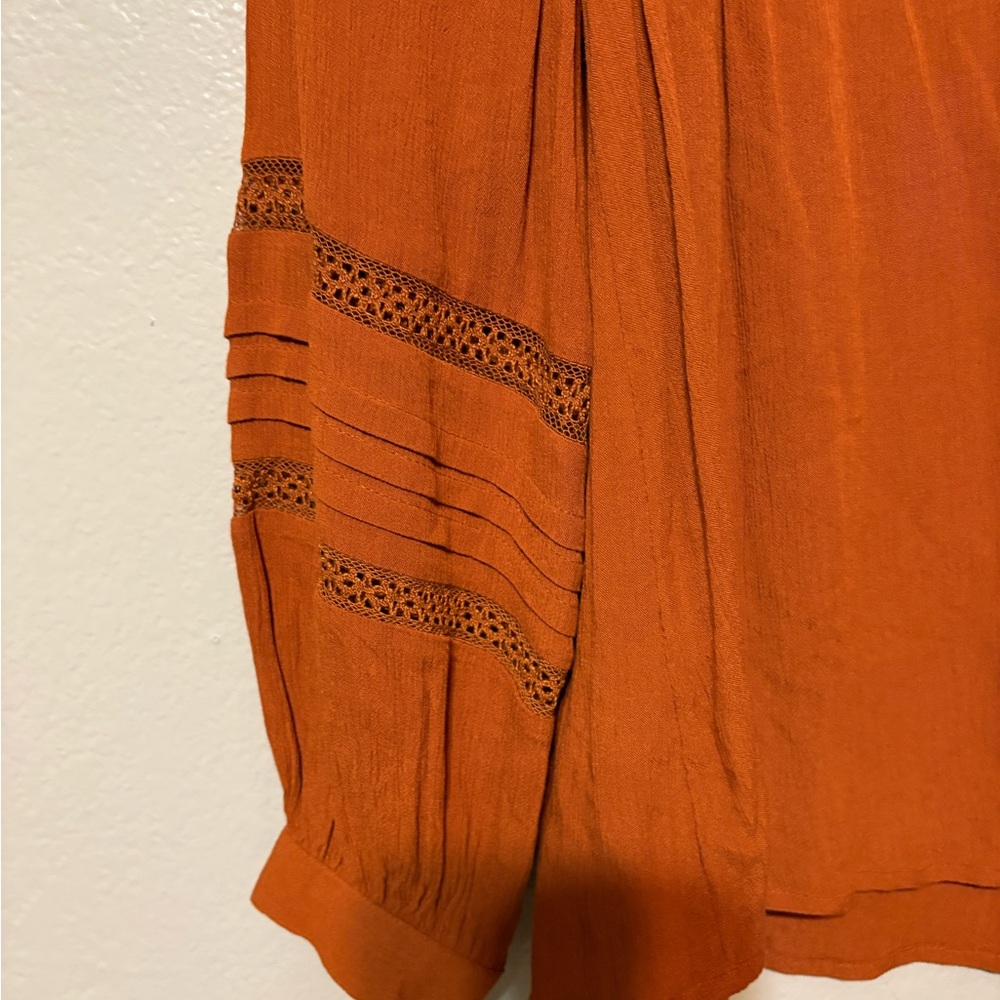 Knox Rose Rust Orange Long-Sleeve Peasant Blouse Size M NWT - Picture 5 of 12